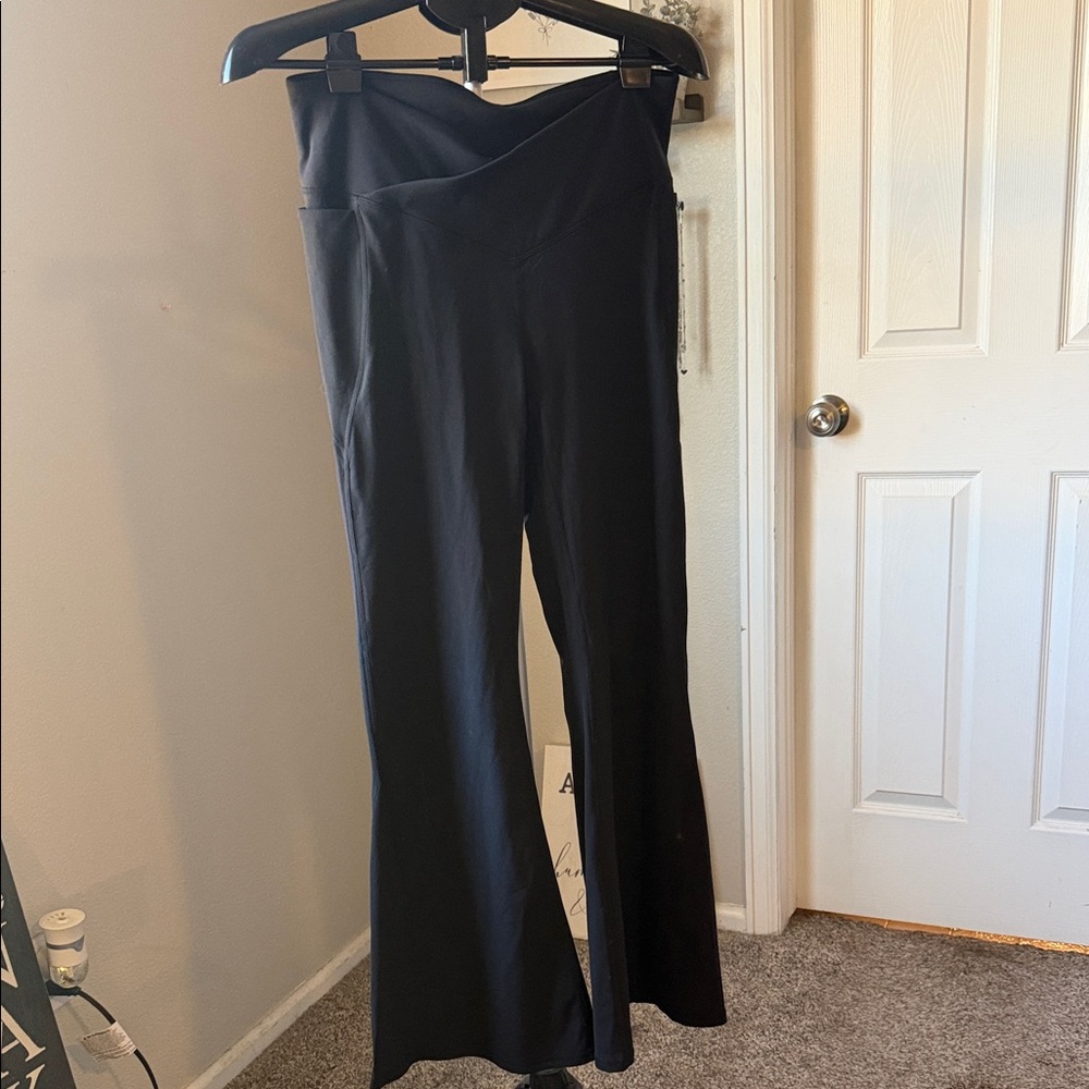 Fabletics Black High-Waist Flare Pants with Crossover Waist